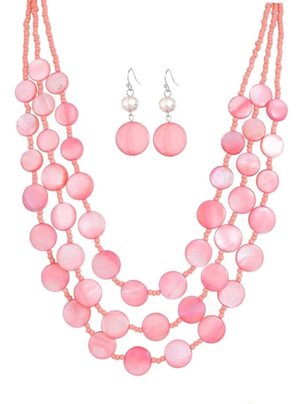 Boho Multi-Layered Chunky Beaded Necklaces & Earrings Set - Colorful Shell
